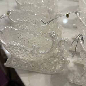 White sleigh ornaments lot of 10